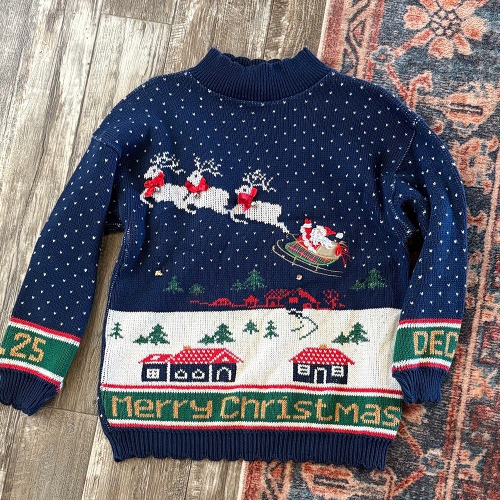 Navy Christmas Sweater with Santa Design